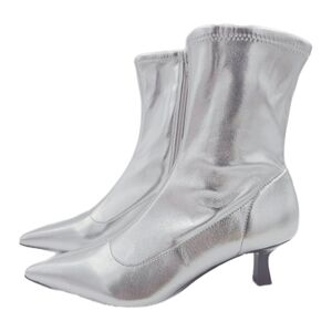Abound Erinn Silver Metallic Pointy-Toe Kitten Heel Boots NWOB Size 8